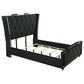 Pacific Landing Lorient Queen Upholstered Wingback Bed in Black with LED Lights, , large
