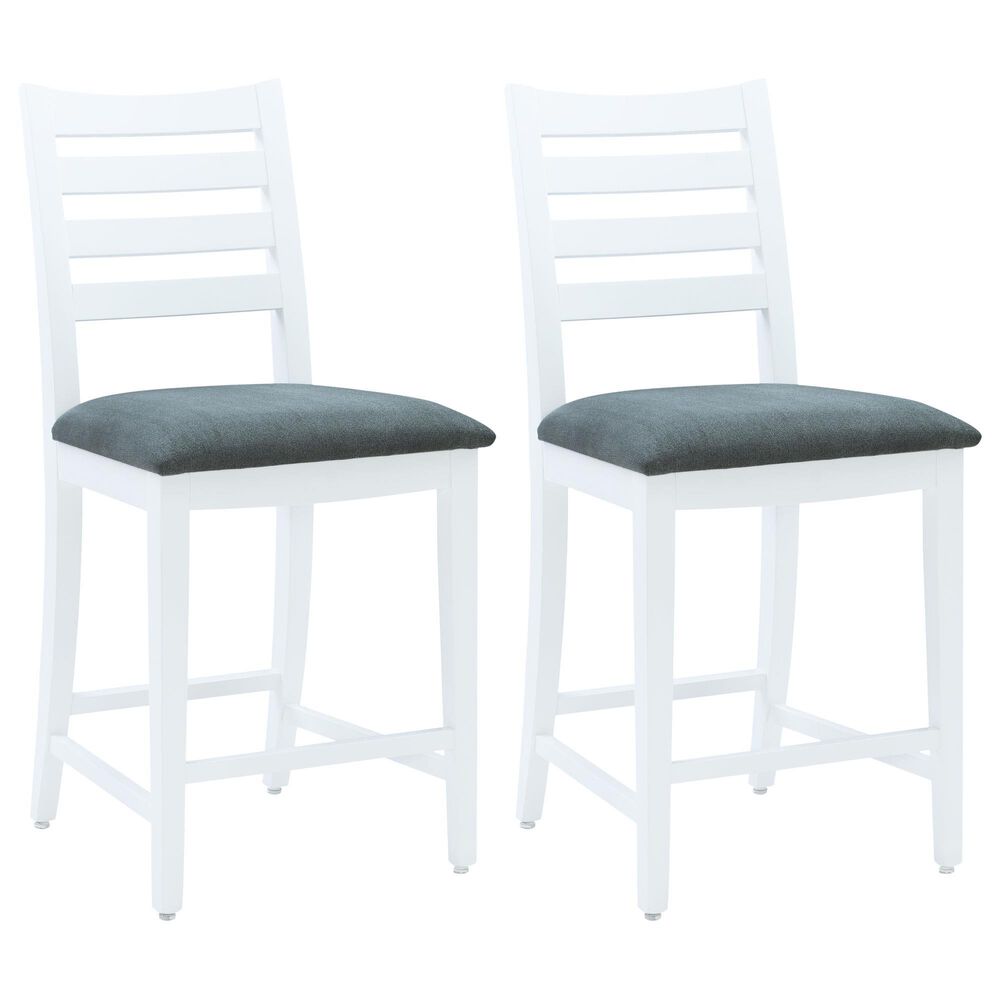 Linon Home Decor Flynn 22" Counter Stool with Charcoal Grey Cushion in White (Set of 2), , large