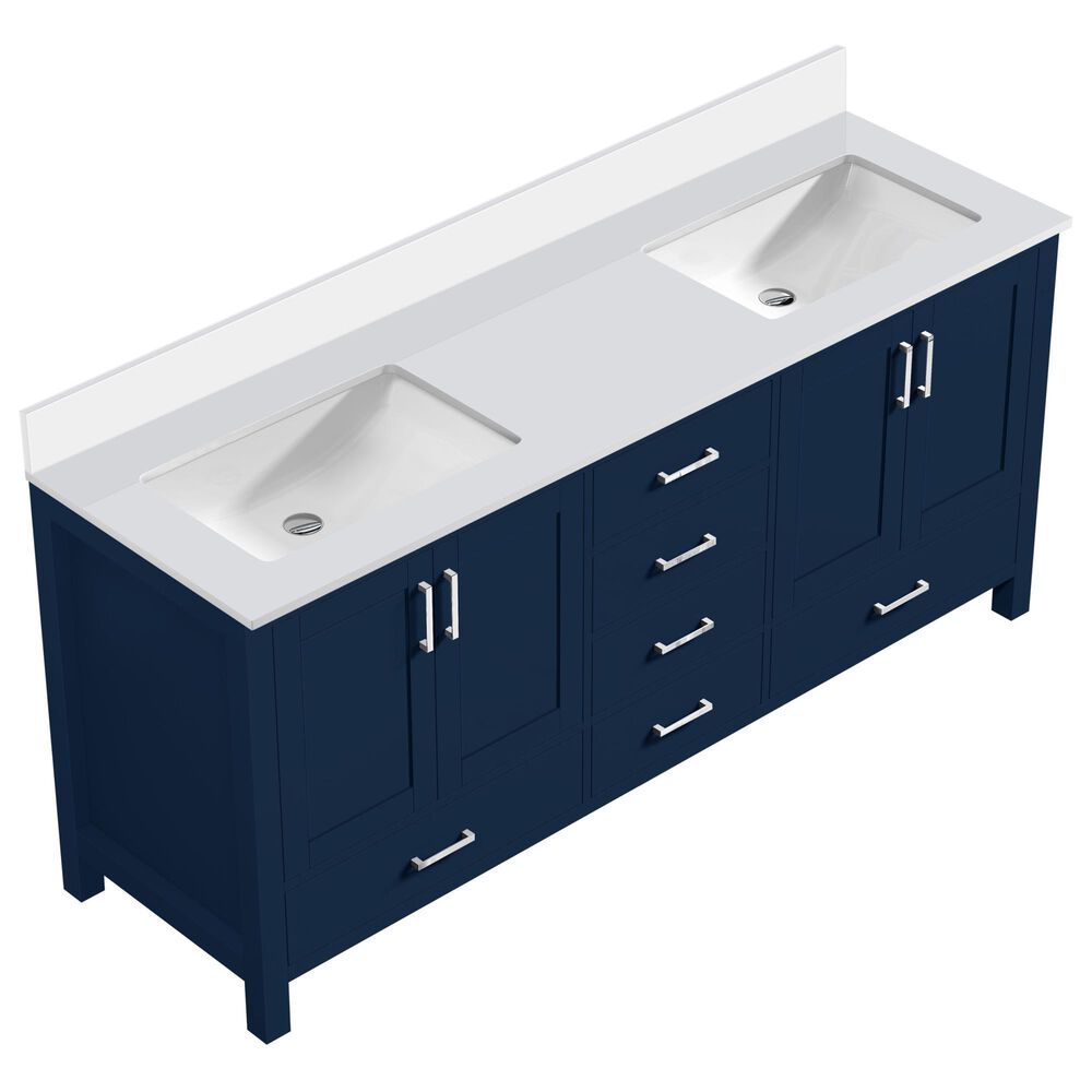 Lexora Home Jacques 80&quot; Double Bathroom Vanity in Navy Blue with 2 cm White Quartz Top and Rectangular Sinks, , large