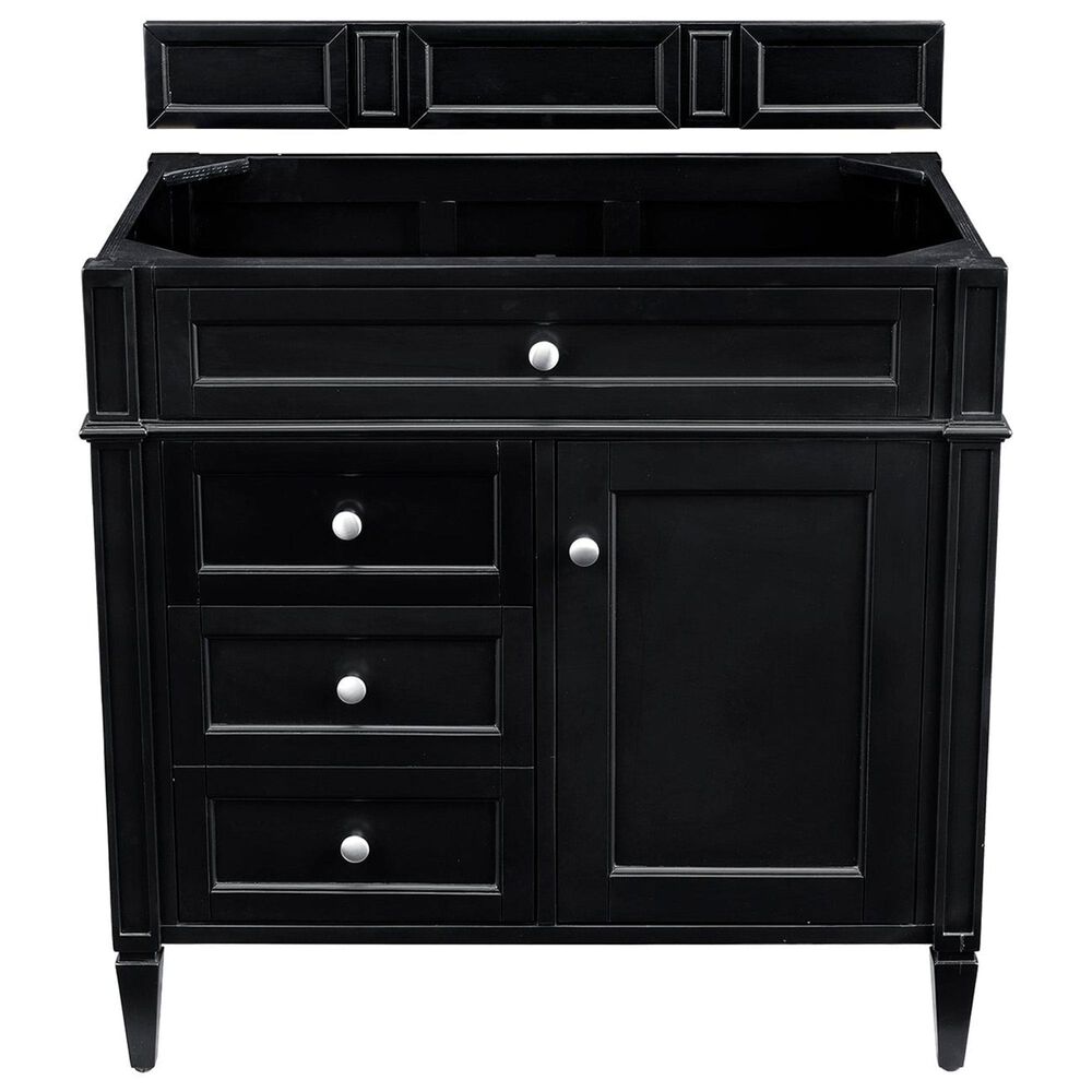 James Martin Vanities Brittany 36&quot; Single Bathroom Vanity in Black Onyx with Single Hole 3 cm White Zeus Quartz Top and Rectangular Sink, , large