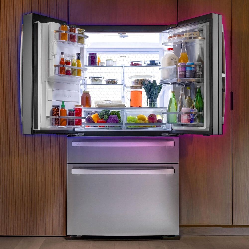 GE Profile 22.4 Cu. Ft. Smart Counter-Depth 4-Door French-Door Refrigerator with Kitchen Assistant in Fingerprint Resistant Stainless Steel, , large