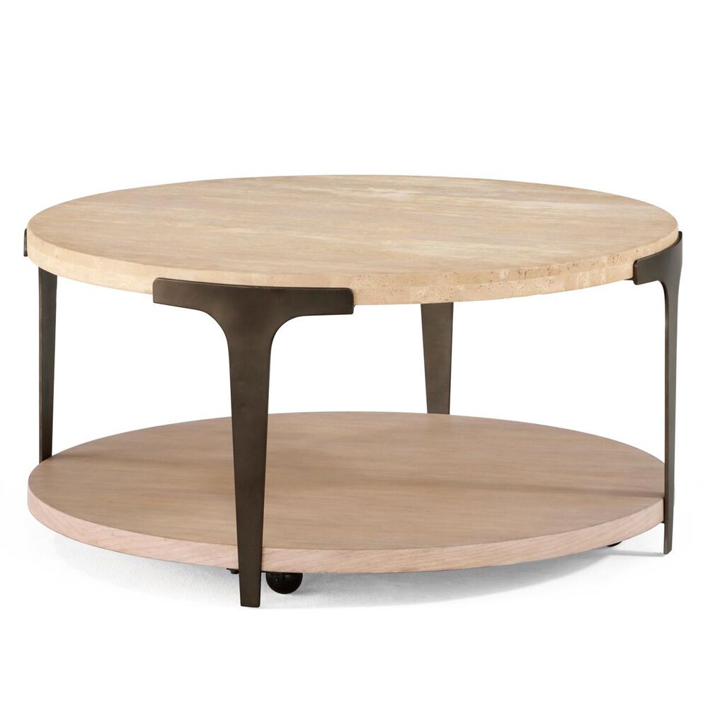 Flexsteel Omni Round Cocktail Table in Natural Light Brown and Stone, , large