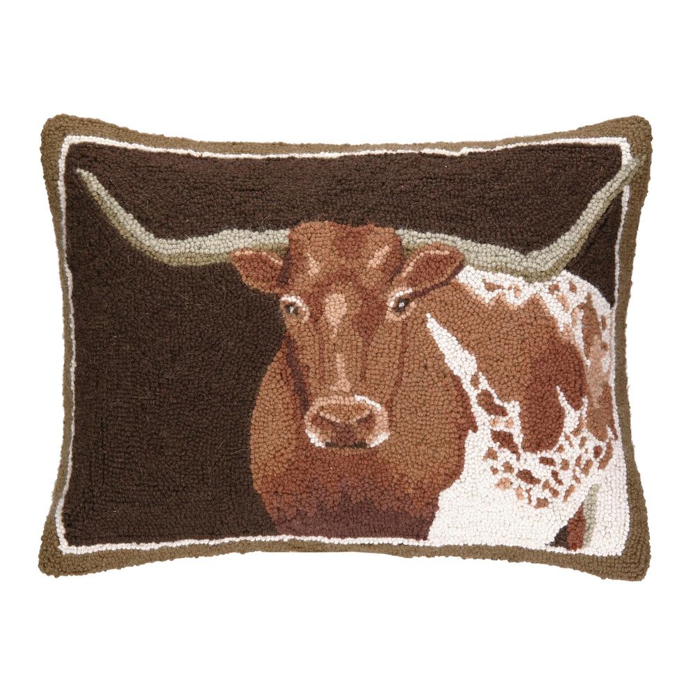 Peking Handicraft Longhorn Hooked 16" x 22" Throw Pillow in Multicolor, , large
