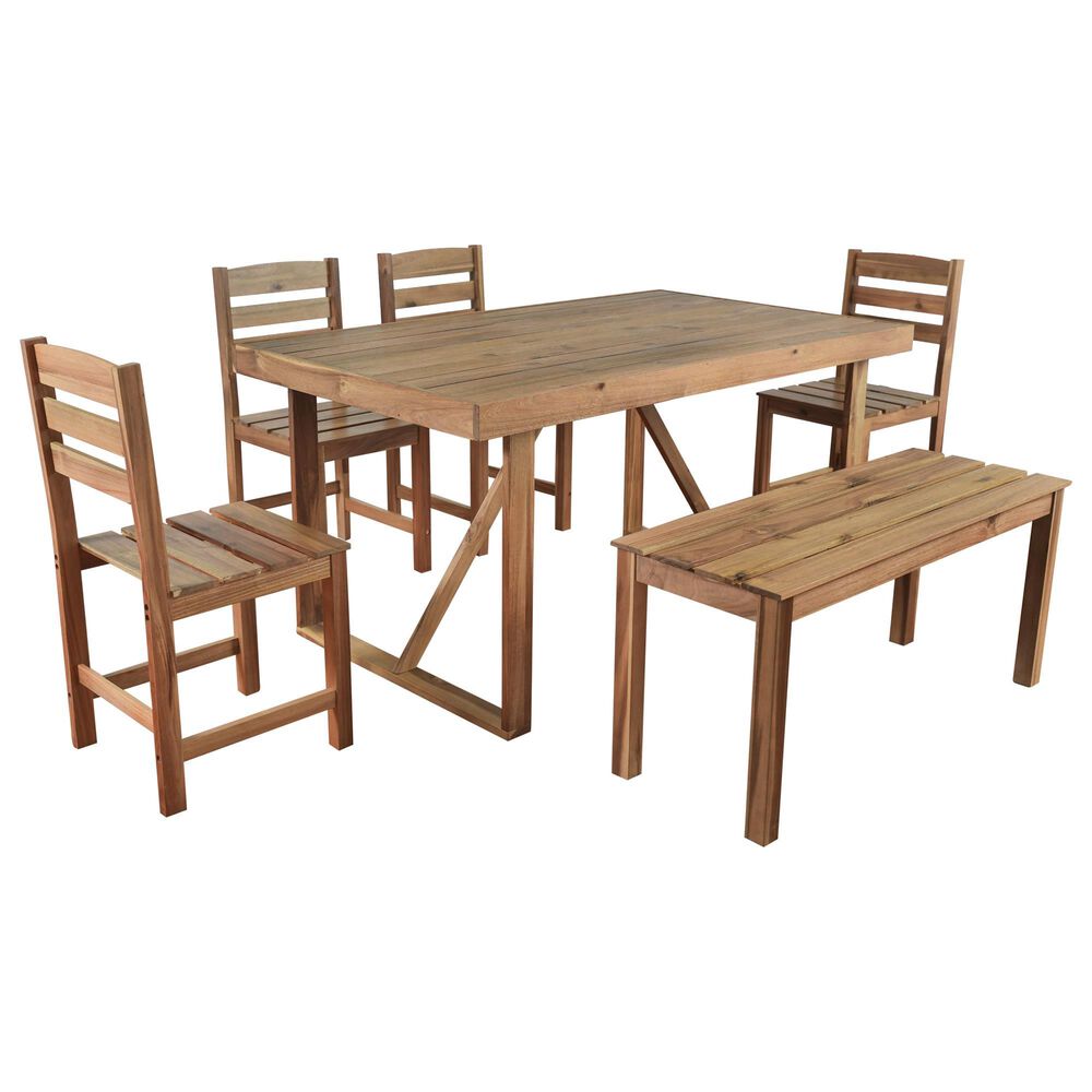 Hearth and Haven 6-Piece Patio Dining Set with Table, Bench and Chairs in Natural, , large