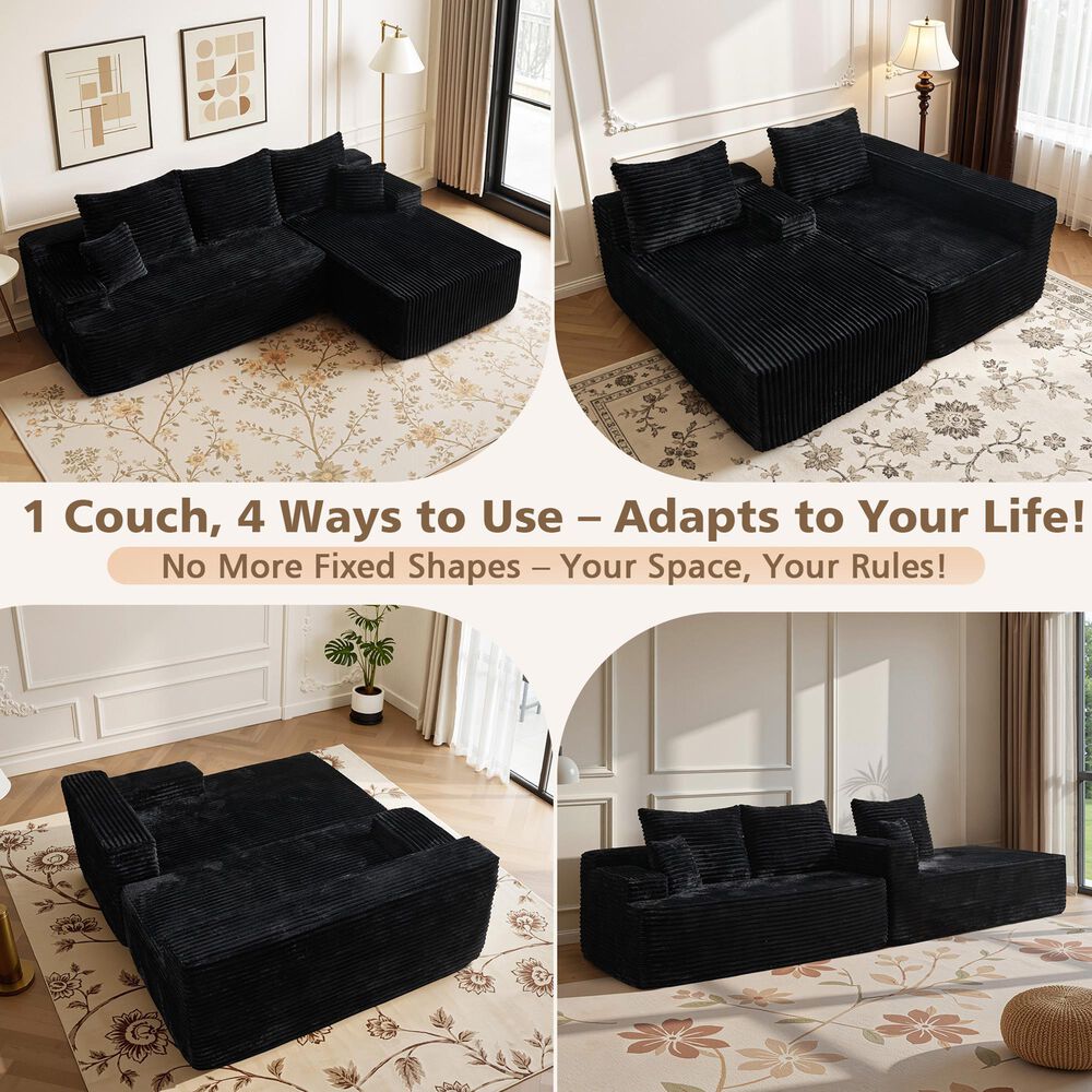 HOMLUX 2-Piece L-Shaped Sectional with Right Facing Chaise in Black, , large