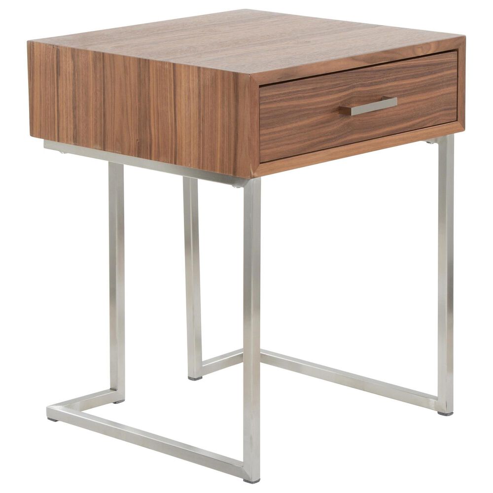 LumiSource Roman End Table in Walnut and Stainless Steel, , large