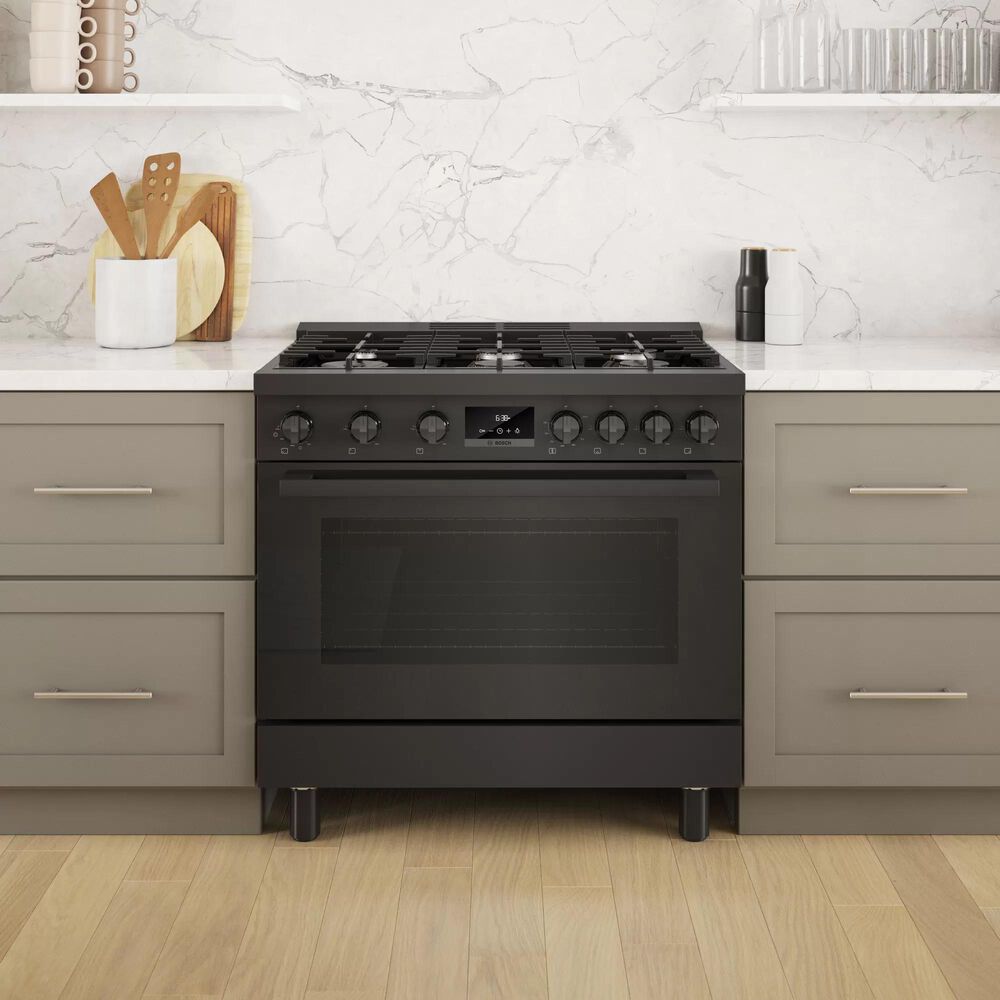 Bosch 36" Freestanding Dual Fuel Range in Black Stainless Steel NFM