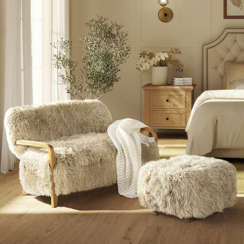 Jennifer Taylor Home Enchante Accent Ottoman in Taupe Beige, , large