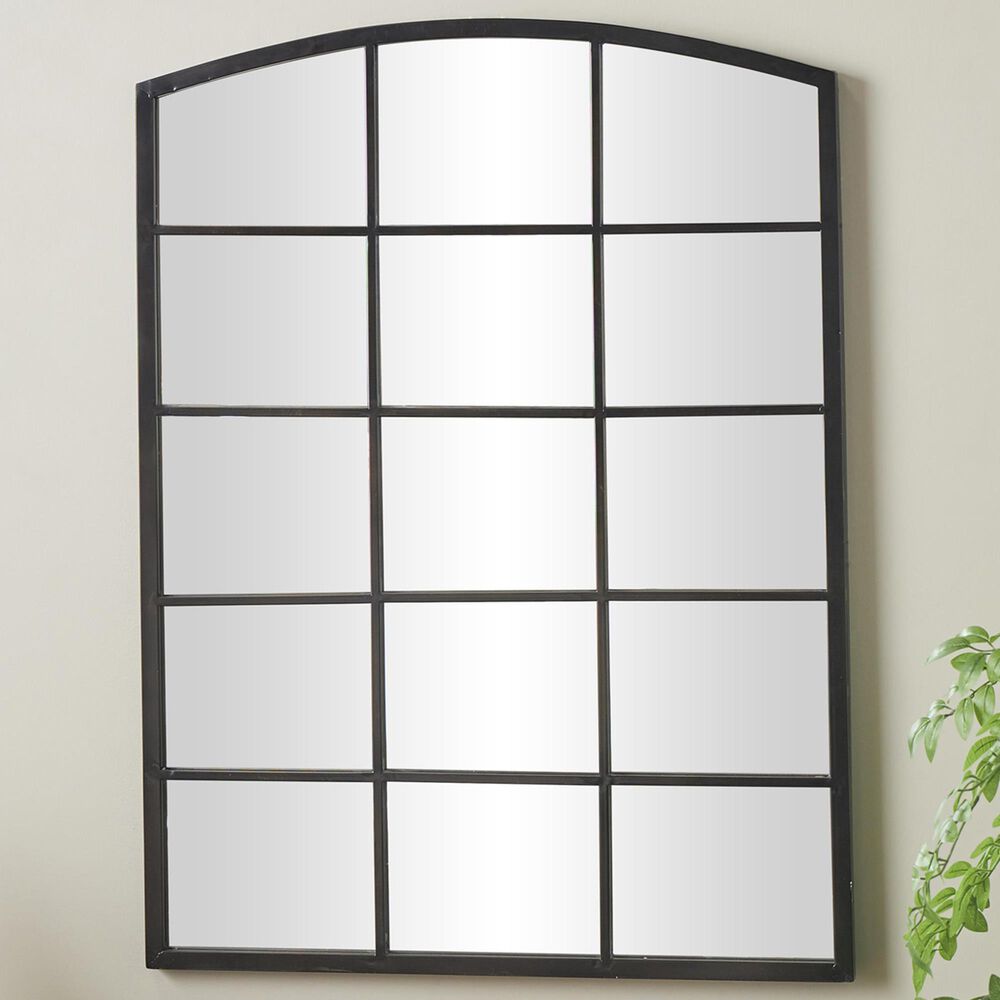 Maple and Jade 40&quot; x 30&quot; Metal Arched Window Pane Wall Mirror in Black, , large