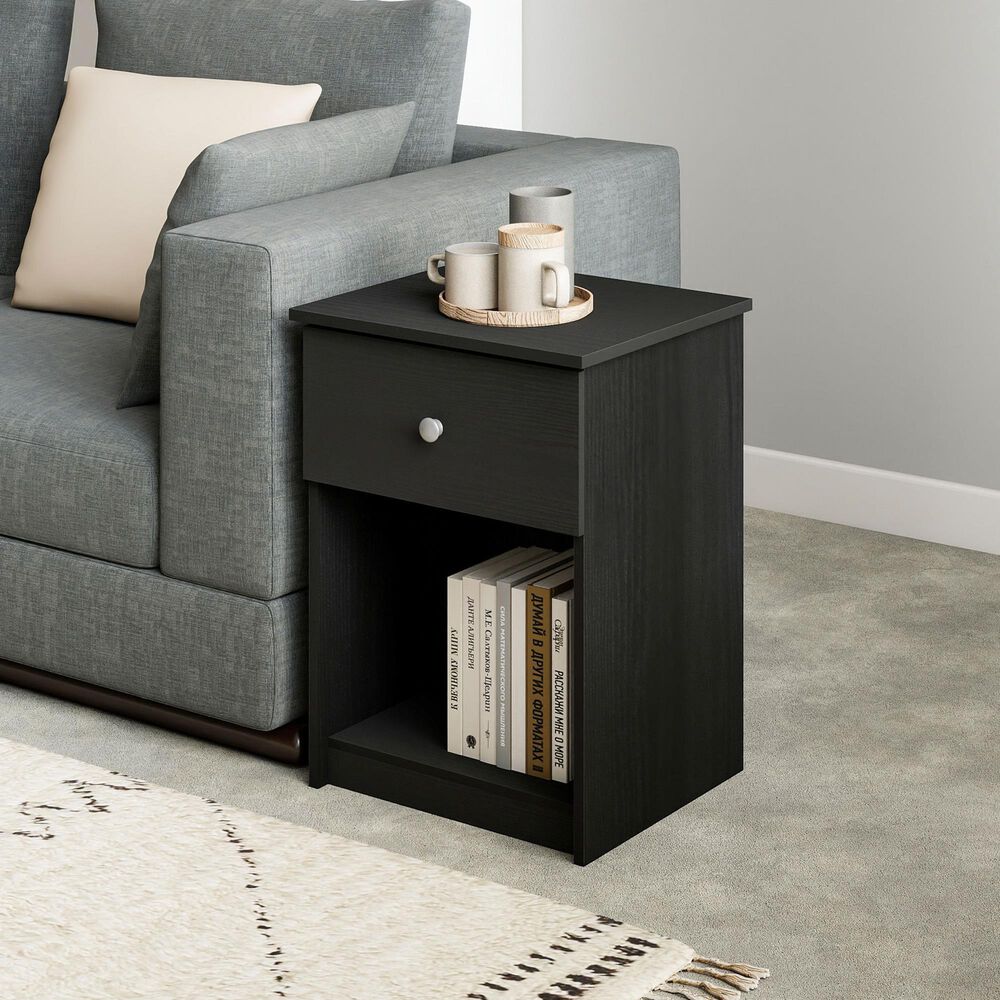 HOMLUX 1-Drawer Modern Nightstand with Knob Handle in Black Oak, , large