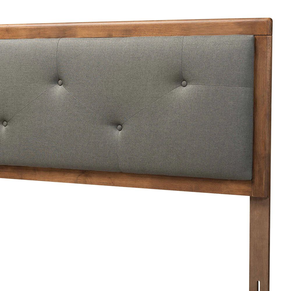 Baxton Studio Abner King Panel Headboard with Dark Grey Fabric in Walnut Brown, , large
