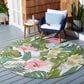 Safavieh Barbados Tropical Floral 6"6" Round Green and Pink Indoor/Outdoor Area Rug, , large