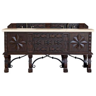 James Martin Balmoral 72" Double Bathroom Vanity in Antique Walnut with 3 cm Eternal Marfil Quartz Top and Rectangular Sinks, , large