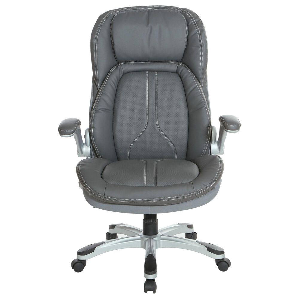 OSP Home Deluxe Bonded Leather Executive Chair with Gray Cushion with Silver Finish, , large