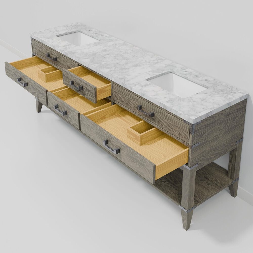 Lexora Home Norwalk 84&quot; Double Bathroom Vanity in Grey Oak with White Carrara Marble Top  and Rectangle Sink, , large