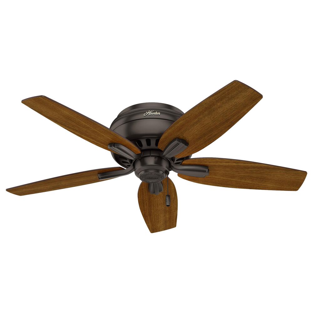 Hunter Newsome Low Profile 42&quot; Ceiling Fan with Frosted Amber Lights in Premier Bronze, , large