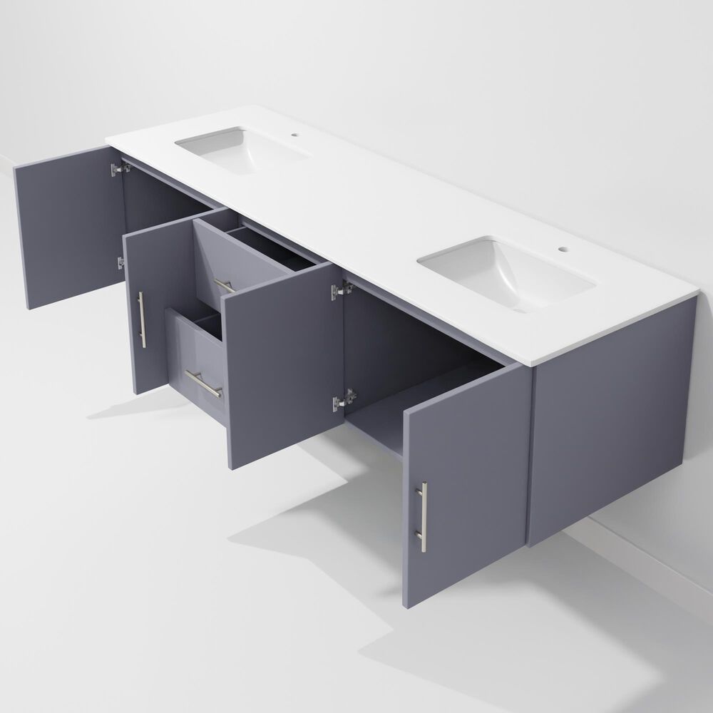 Lexora Home Geneva 72" Double Bathroom Vanity in Dark Grey with 2 cm White Cultured Marble Top and Rectangular Sinks, , large