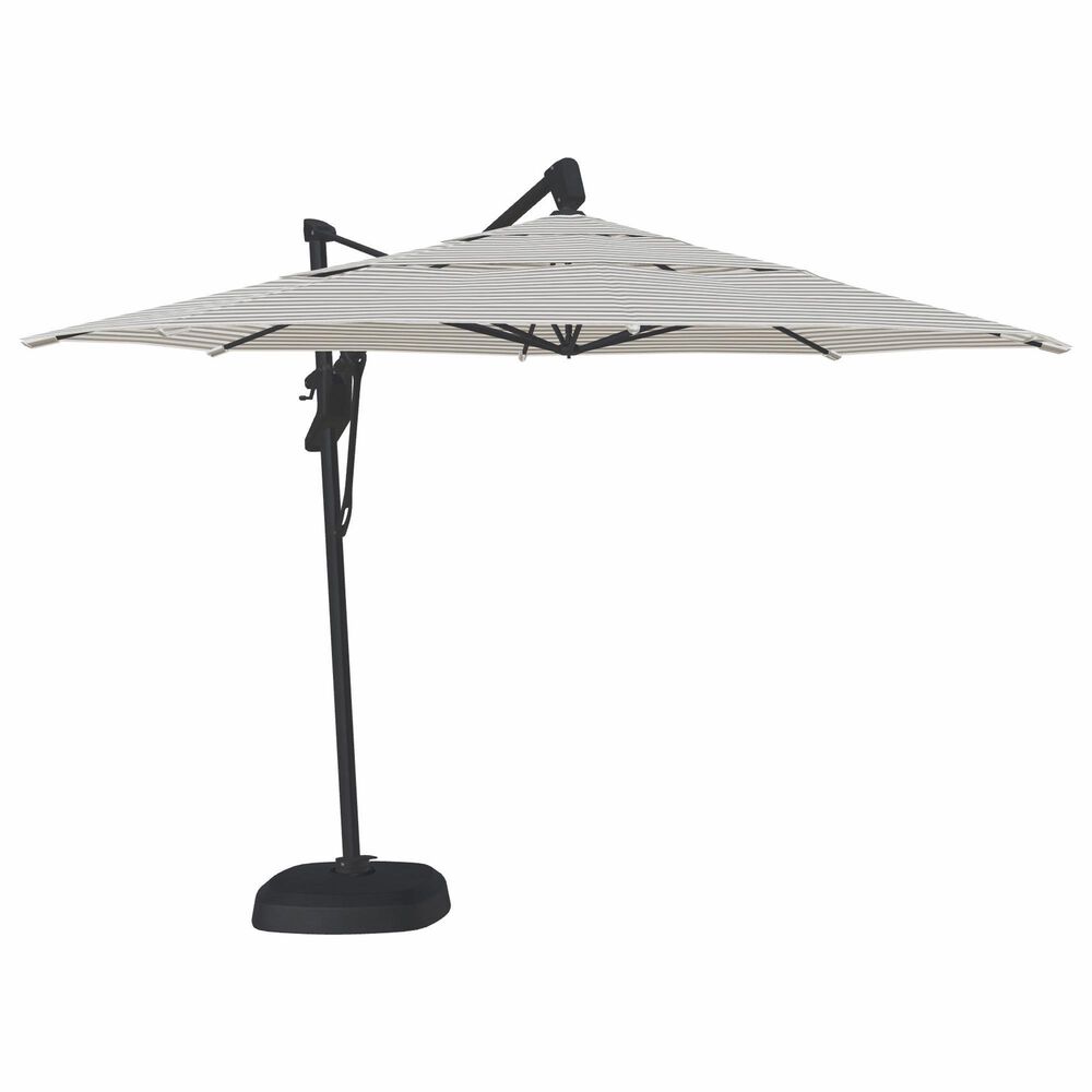 Garden Party Starlux AKZ Plus 11" Octagon Cantilever Umbrella with Black Base in Richmond Stone Stripe, , large