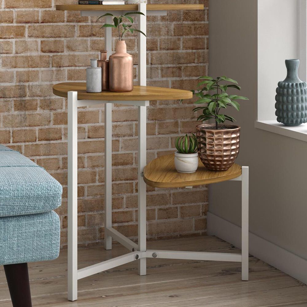 DHP Tallulah Plant Stand with White Stand in Danish Walnut, , large