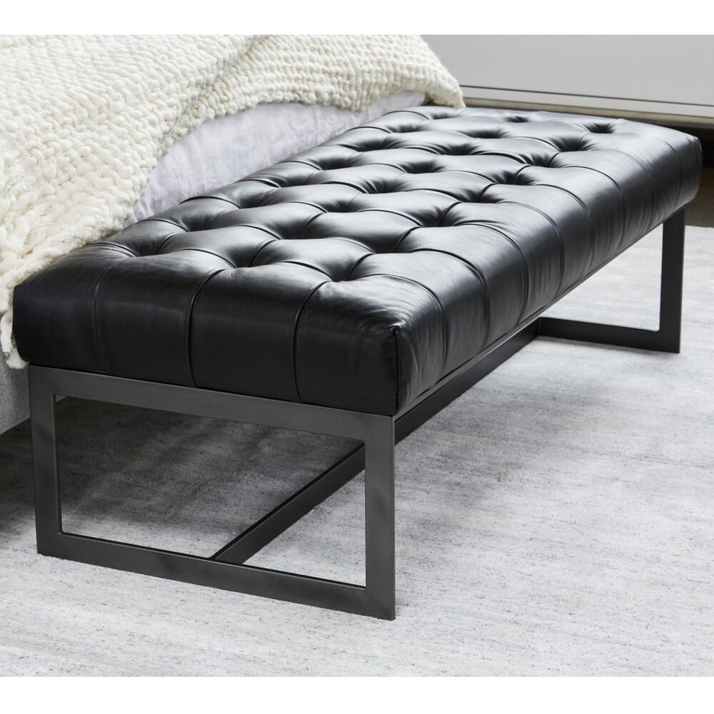 Moe's Home Collection Wyatt Top Grain Leather Bench in Black, , large