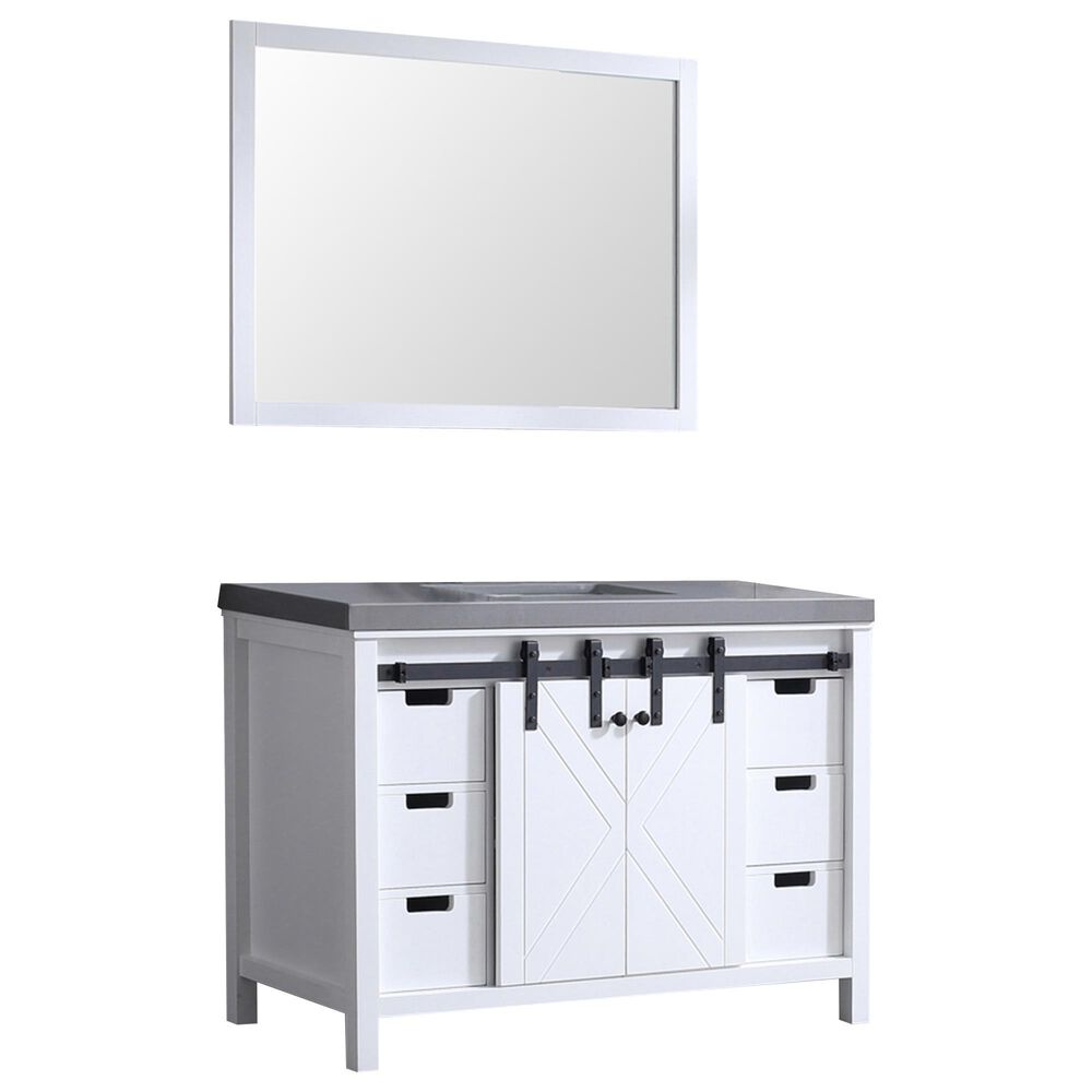 Lexora Home Marsyas 48" Single Bathroom Vanity in White with Grey Quartz Top, Rectangle Sink and Mirror, , large