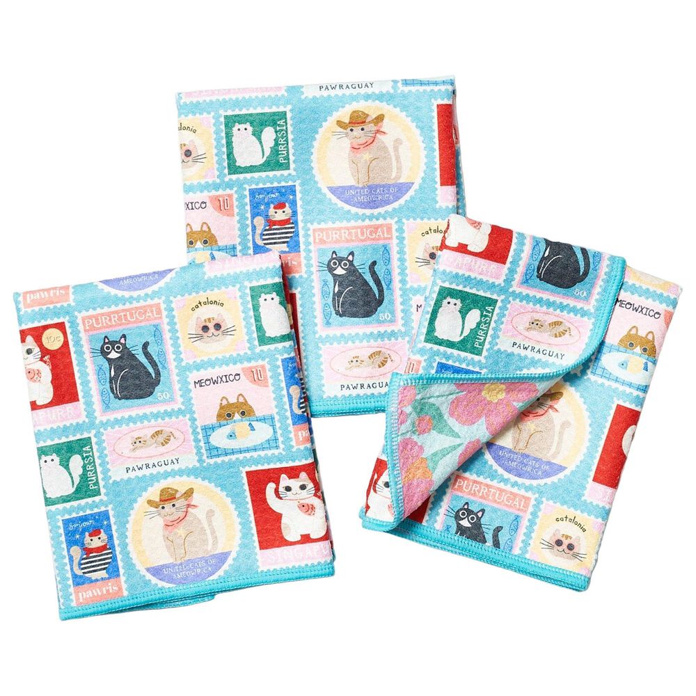 Once Again Home Cat Mail Reversible Mighty Mini Towel in Aqua (Set of 3), , large