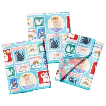 Once Again Home Cat Mail Reversible Mighty Mini Towel in Aqua (Set of 3), , large