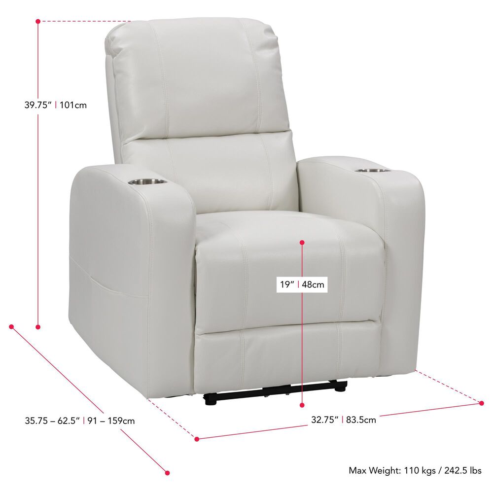 CorLiving Oren Power Theatre Wall Hugger Recliner in White, , large