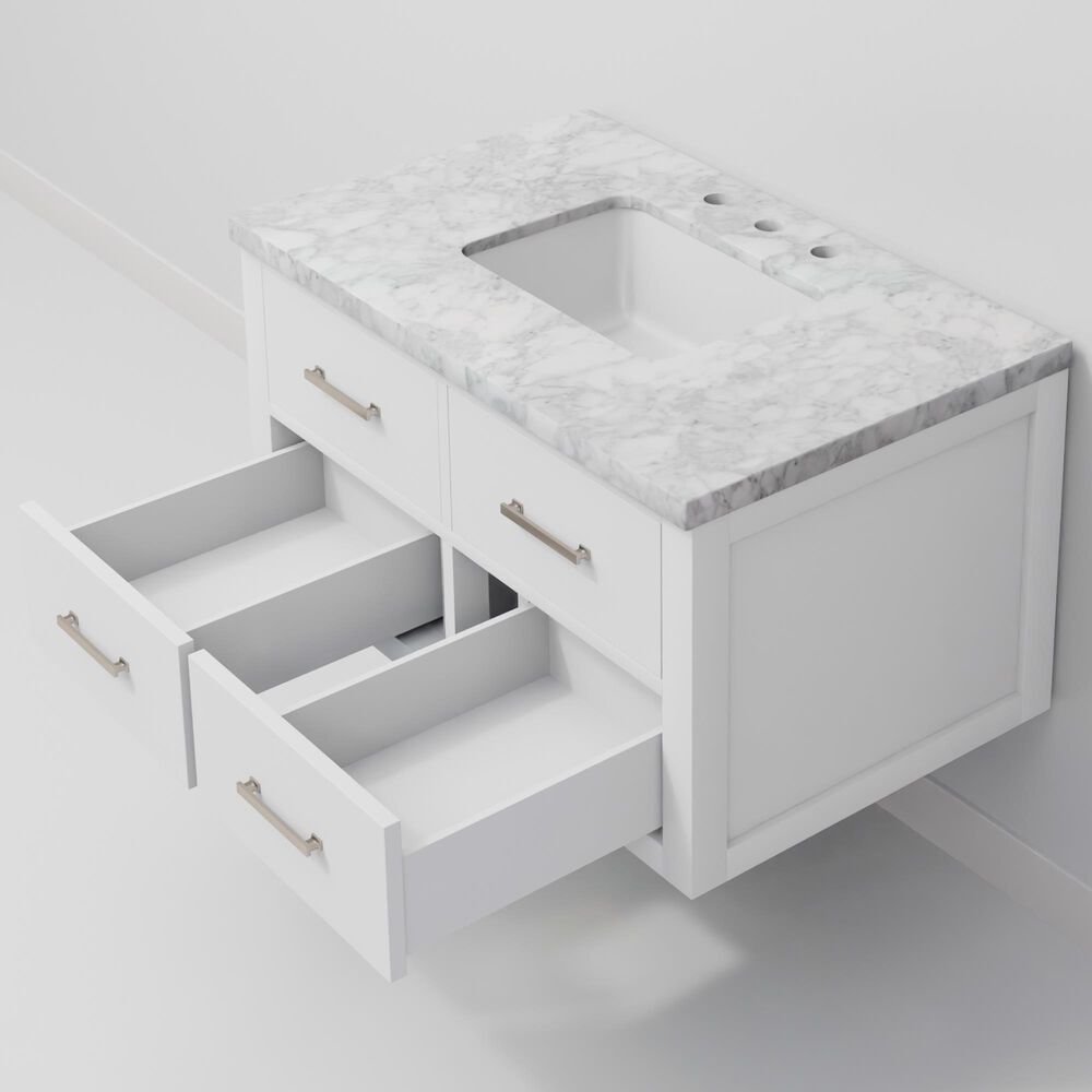 Lexora Home Castor 36" Single Bathroom Vanity in White with 2 cm White Carrara Marble Top and Rectangular Sink, , large