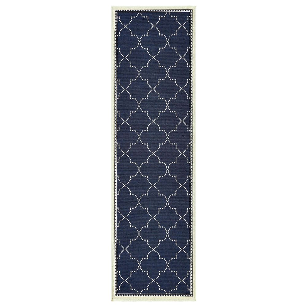 Oriental Weavers Marina Navy and Ivory 2"3" x 7"6" Indoor/Outdoor Runner, , large