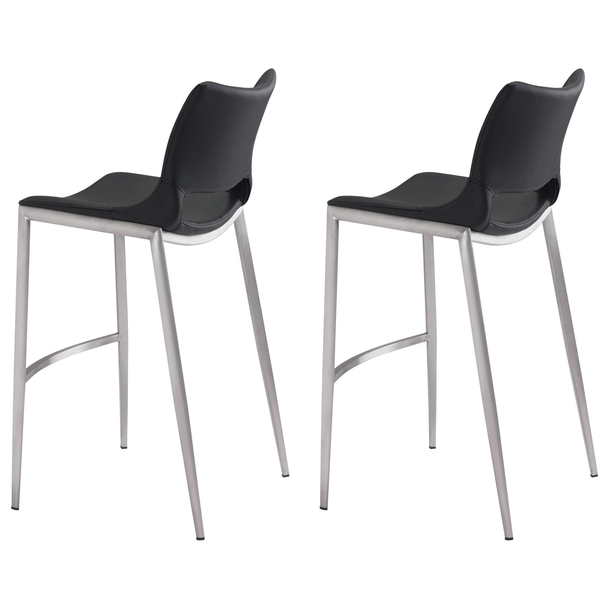 Zuo Modern Ace Bar Chair in Black and Silver (Set of 2)
