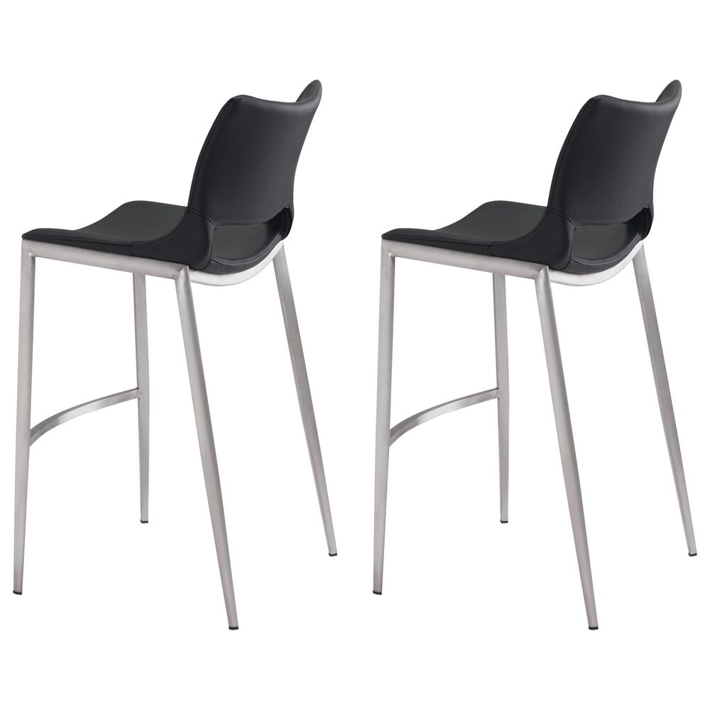 Zuo Modern Ace Bar Chair in Black and Silver &#40;Set of 2&#41;, , large