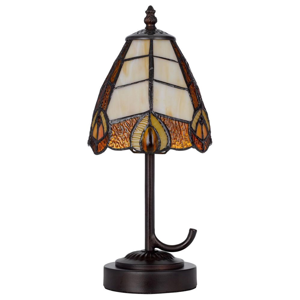 Cal Lighting 13" Tiffany Accent Lamp with Orange Shade in Dark Bronze, , large