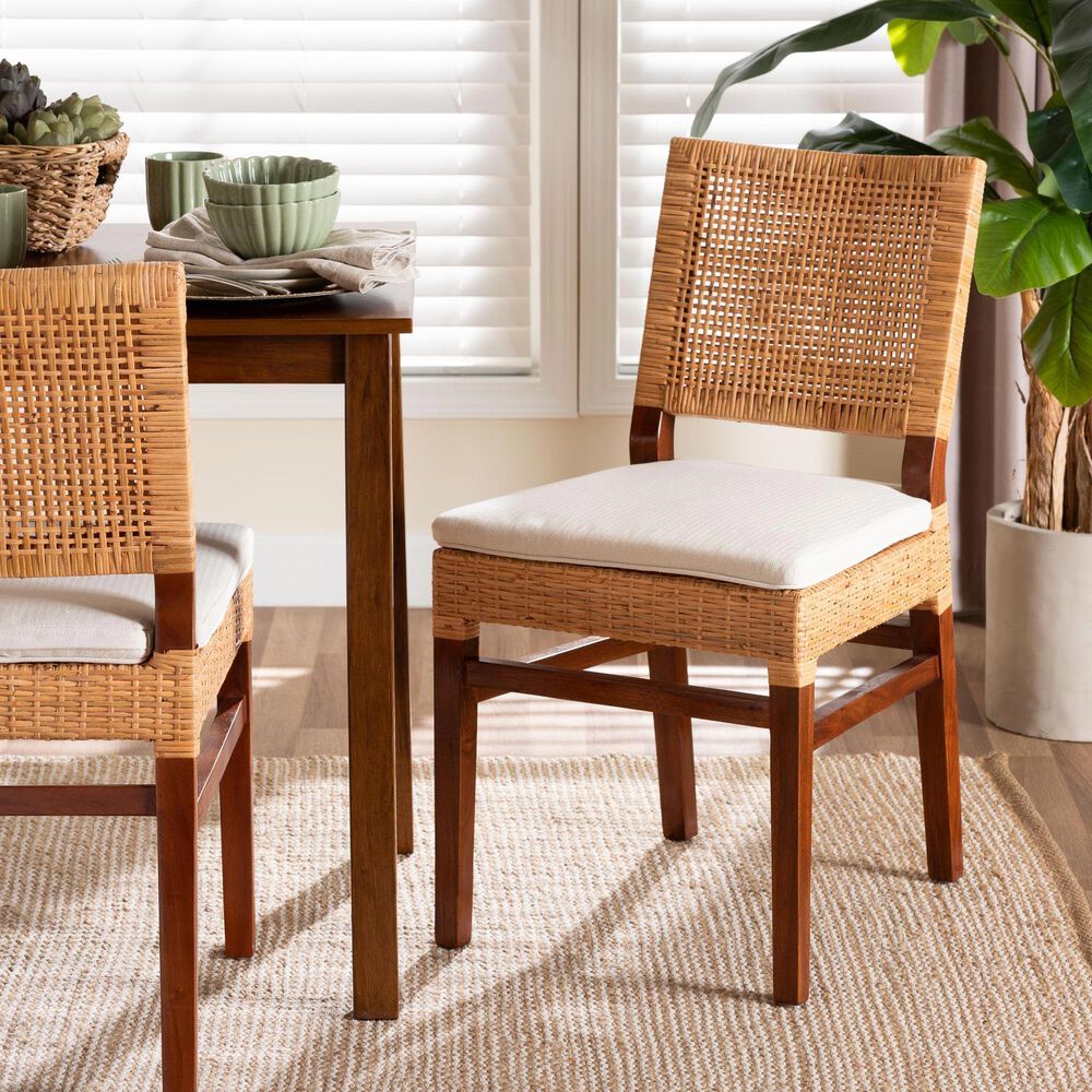 Baxton Studio Lesia Side Chair with Cushion in Light Honey and Walnut Brown, , large