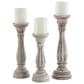 Maple and Jade Turned Pillar Decorative Candle Holder in Washed Brown (Set of 3), , large