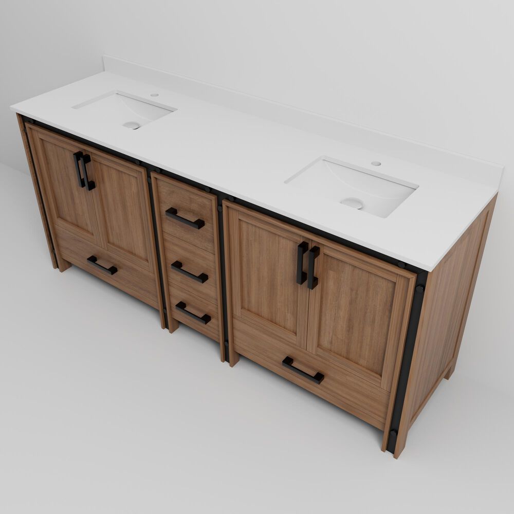 Lexora Home Ziva 80&quot; Double Bathroom Vanity in Rustic Barnwood with 2 cm White Cultured Marble Top and Rectangular Sinks, , large