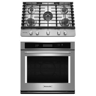 KitchenAid 2-Piece Kitchen Package with 30" Single Wall Oven and 5-Burner Gas Cooktop in Stainless Steel, , large