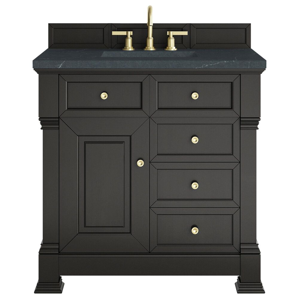James Martin Vanities Brookfield 36&quot; Single Bathroom Vanity in Black Onyx with 3 cm Charcoal Soapstone Quartz Top and Rectangular Sink, , large