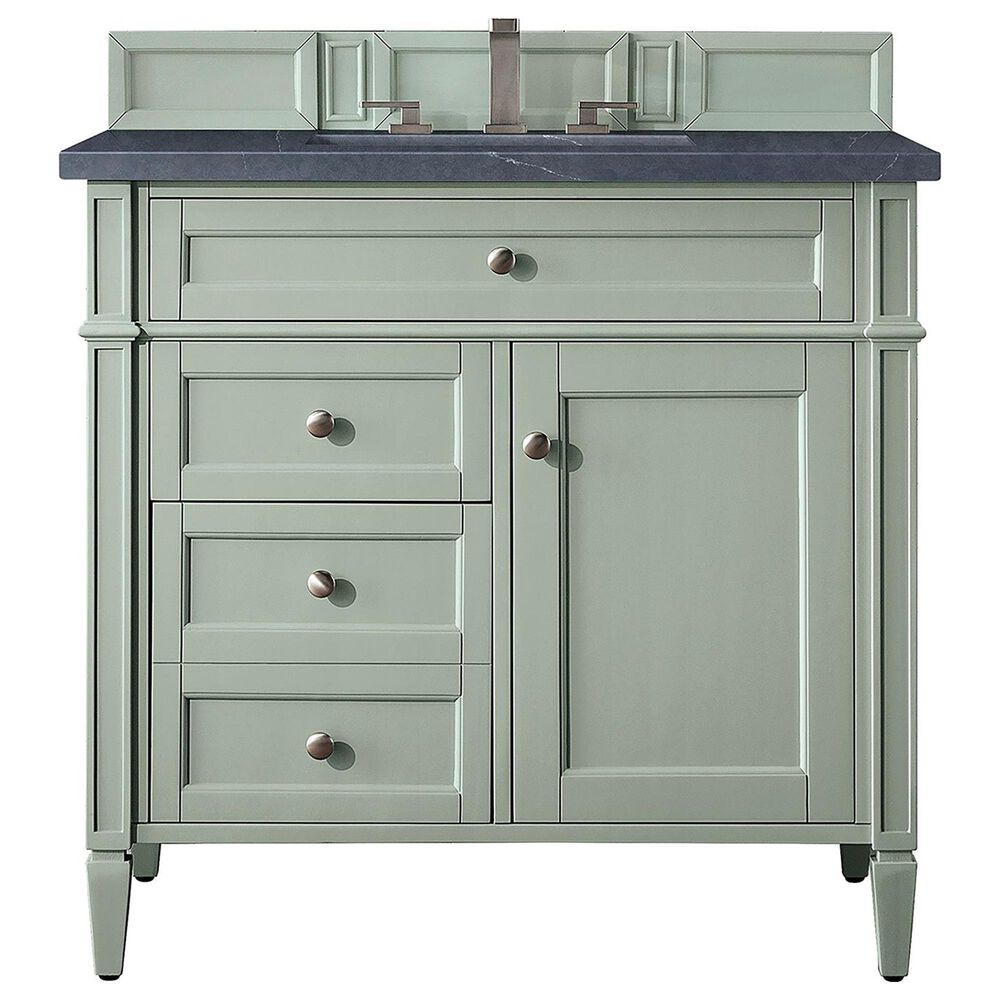 James Martin Vanities Brittany 36" Single Bathroom Vanity in Sage Green with 3 cm Charcoal Soapstone Quartz Top and Rectangular Sink, , large
