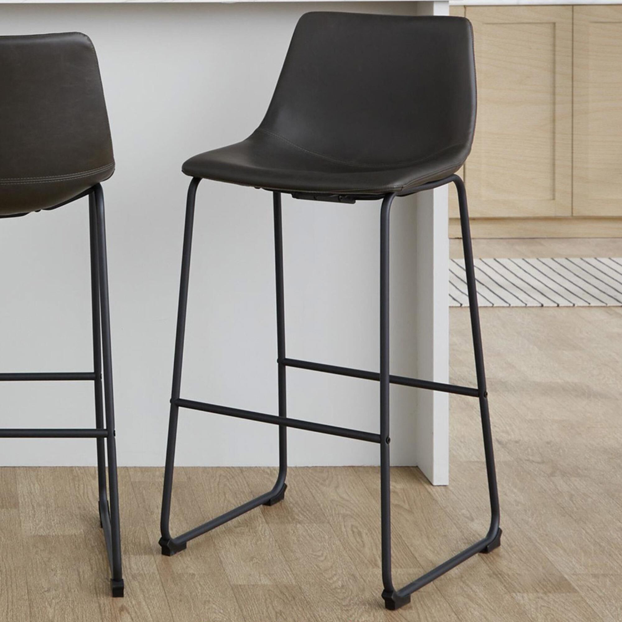 Lumisource Duke Fixed-Height Barstool with Grey Cushion in Black