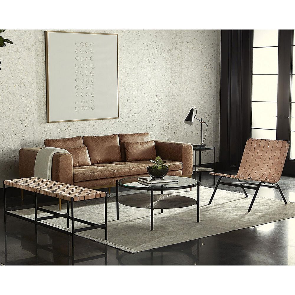 Sunpan Trading &amp; Importing Omari Bench with Light Tan Leather Seat in Black, , large