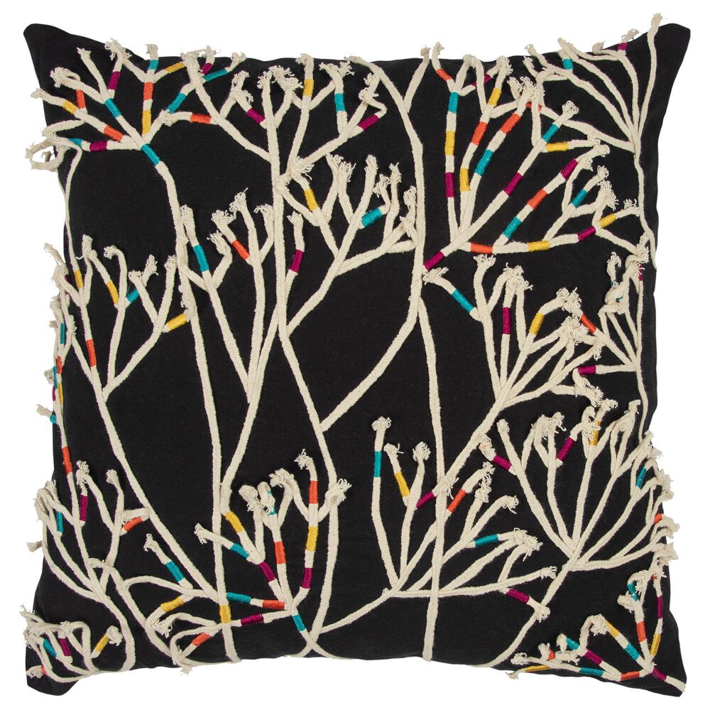 Rizzy Home Floral 20" Down Filled Pillow in Black, , large