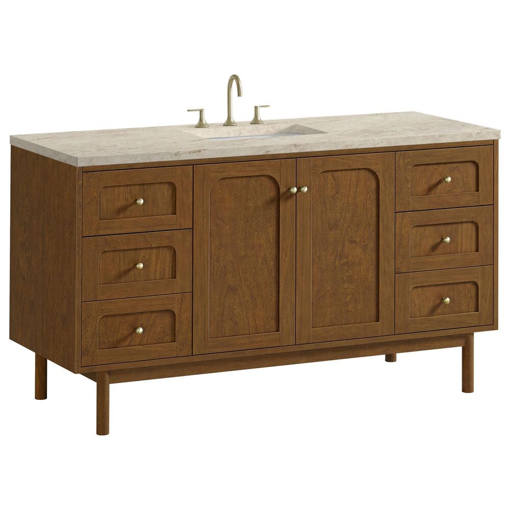 James Martin Laurent 60" Single Bathroom Vanity in Honey Oak with 3 cm Tajnar Eclos Top, Rectangular Sink and FreePower Wireless Charger, , large