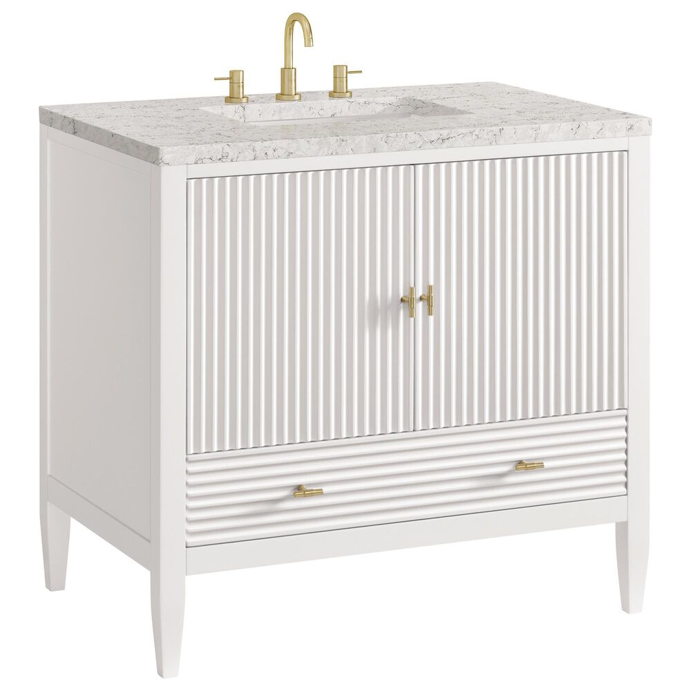 James Martin Vanities Myrrin 36" Vanity in Bright White with 3 cm Eternal Jasmine Pearl Quartz Top, , large