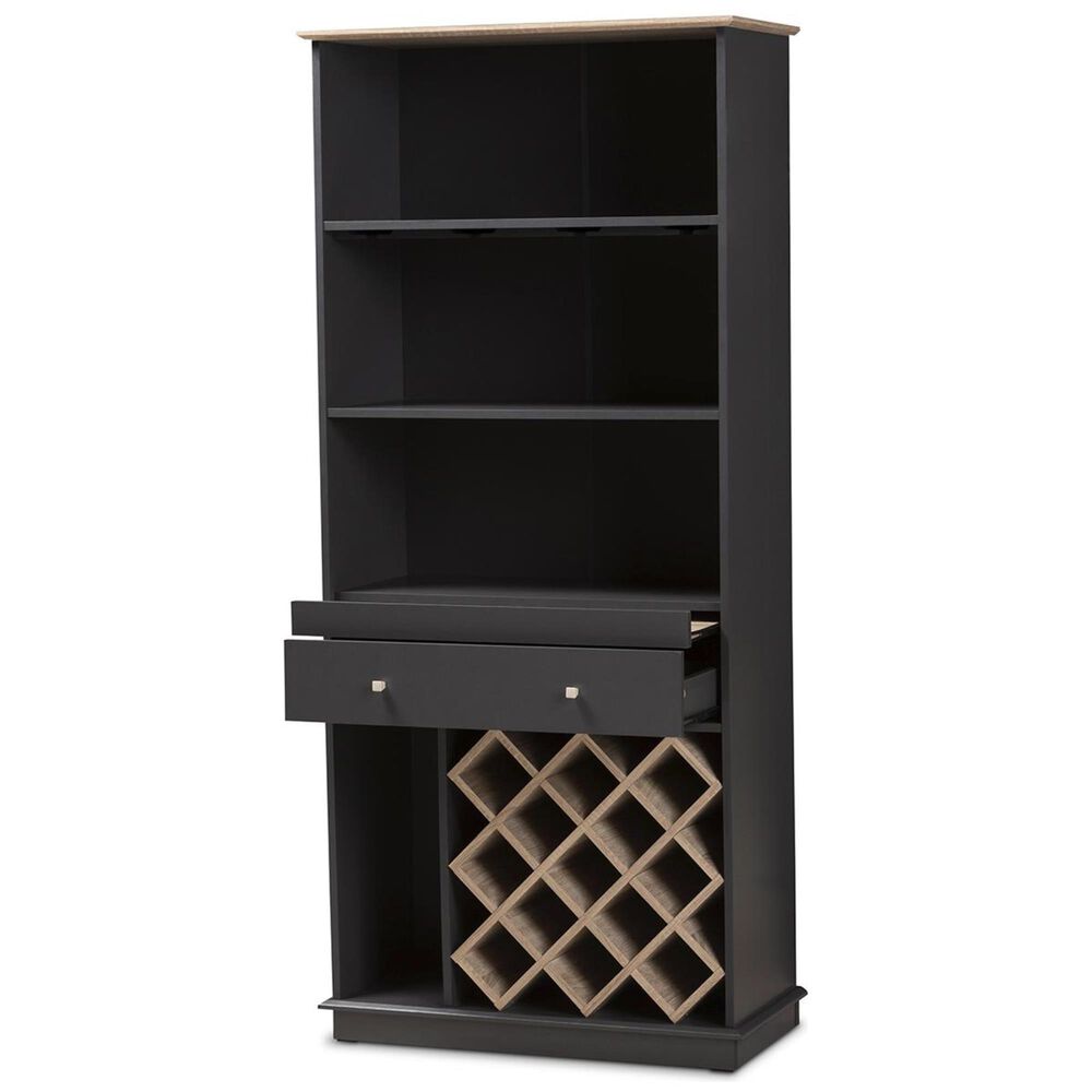 Baxton Studio Mattia Wine Cabinet in Dark Grey/Oak Brown, , large