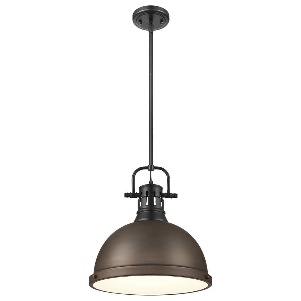 Golden Lighting Duncan 1-Light Pendant with Rod and Rubbed Bronze Shade in Matte Black, , large