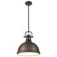 Golden Lighting Duncan 1-Light Pendant with Rod and Rubbed Bronze Shade in Matte Black, , large