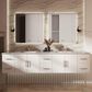 Lexora Home Geneva 84" Double Bathroom Vanity in Glossy White with 2 cm White Carrara Marble Top and Rectangular Sinks, , large