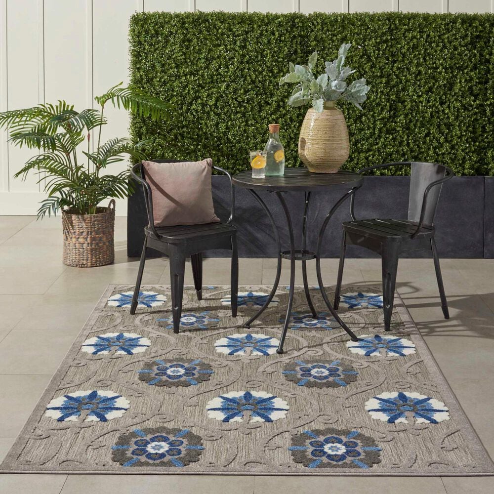 Nourison Aloha 3&#39;6&quot; x 5&#39;6&quot; Grey and Blue Indoor/Outdoor Area Rug, , large