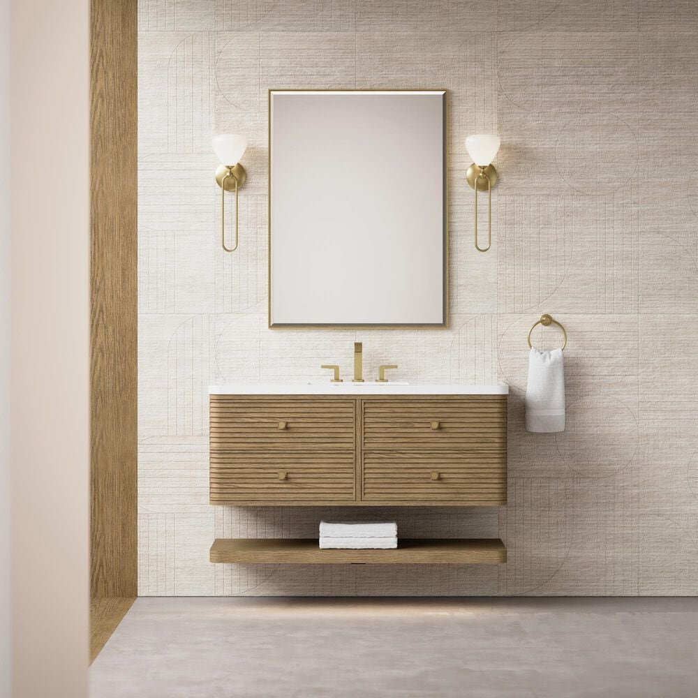 James Martin Allamari 48" Single Bathroom Vanity in Dune Mist with 3 cm White Zeus Silestone Top and Rectangular Sink, , large